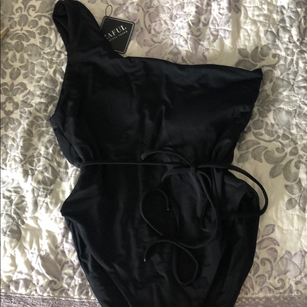 One shoulder black one piece